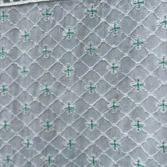 Floreat Anthropologie Cotton White Green Embroidered Fringe Tunic Blouse size 10 - Picture 7 of 9